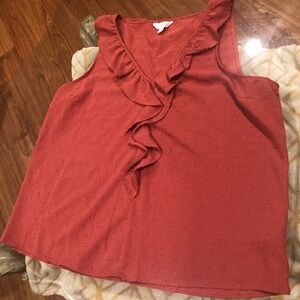 LC Lauren Conrad Ruffled V-Neck Swiss Dot Sleeveless Blouse - Terracotta